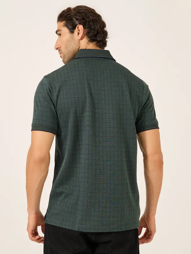 Fort Collins Fort Collins Men Green Checked Pocket Detail Polo T-Shirt