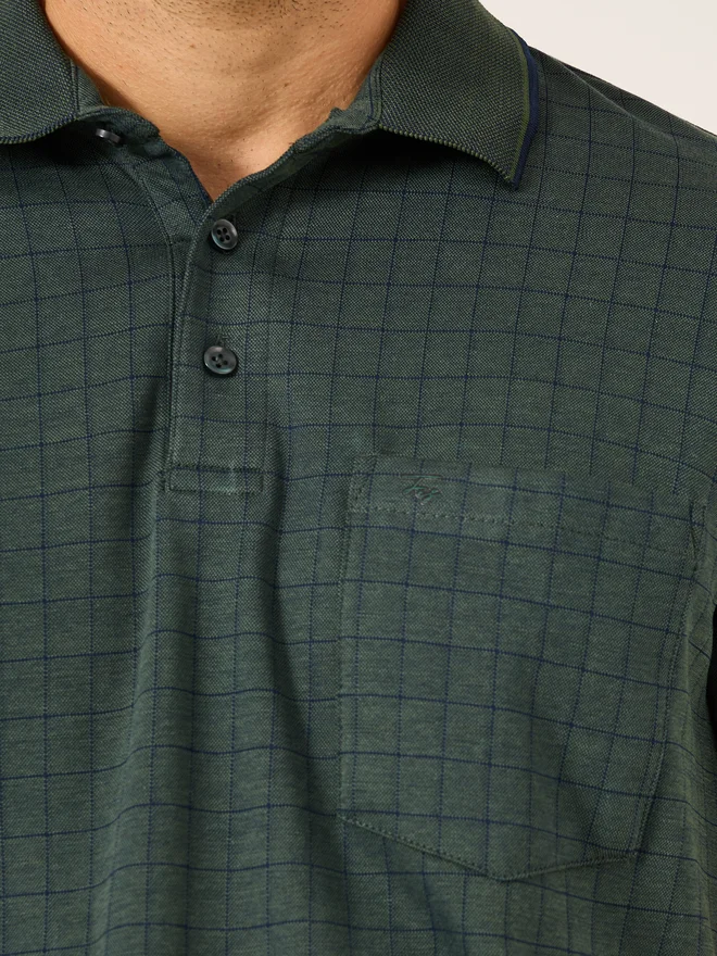 Fort Collins Fort Collins Men Green Checked Pocket Detail Polo T-Shirt