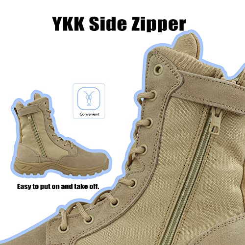 LUDEY Lightweight Military Tactical Boots for Men Durable YKK Side Zipper Police Army Combat Jungle Breathable Comfortable Duty Boots Tan 12US - Image 3