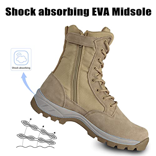 LUDEY Lightweight Military Tactical Boots for Men Durable YKK Side Zipper Police Army Combat Jungle Breathable Comfortable Duty Boots Tan 12US - Image 4