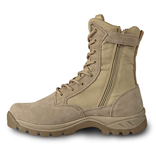 LUDEY Lightweight Military Tactical Boots for Men Durable YKK Side Zipper Police Army Combat Jungle Breathable Comfortable Duty Boots Tan 12US - Image 1