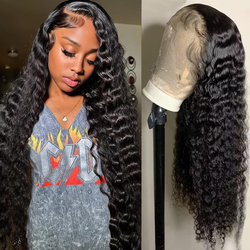 Bling Hair 13x6 Deep Wave Lace Front Wigs Human Hair Pre Plucked Lace Frontal Wigs HD Lace Frontal Wigs 180 Density Transparent Lace Frontal Wig Curly Wigs 30 Inch Natural Color Bleached Knots