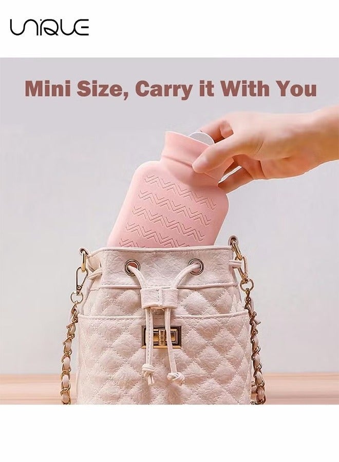 Unique 320ml Hot Water Bottle with Knited Cover, Mini Hot Water Bag for Pain Relief, Waist, Back, Neck, Shoulders, Small Leak Proof Hot Water Bottle with Removable Cover for Women, Kids, Best Gifts(Pink) - Image 3