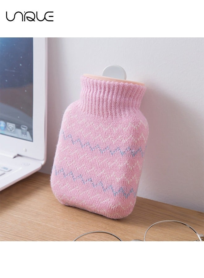 Unique 320ml Hot Water Bottle with Knited Cover, Mini Hot Water Bag for Pain Relief, Waist, Back, Neck, Shoulders, Small Leak Proof Hot Water Bottle with Removable Cover for Women, Kids, Best Gifts(Pink) - Image 4