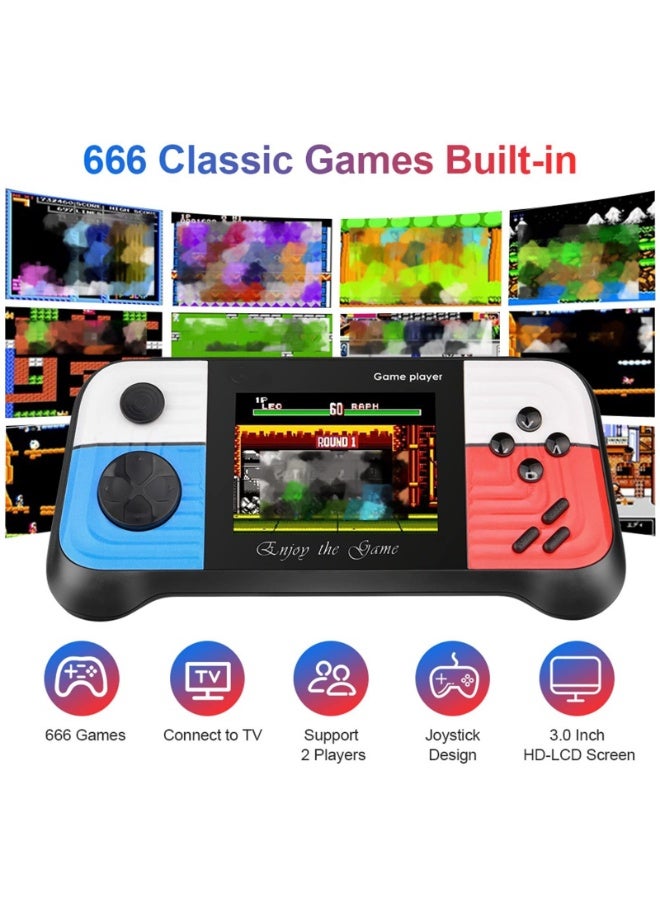 Handheld Game Console with 666 Classical Games,Mini Retro Game Player Support for Connecting TV and Two Players, 1020mAh Rechargeable Battery, Present for Kids and Adult