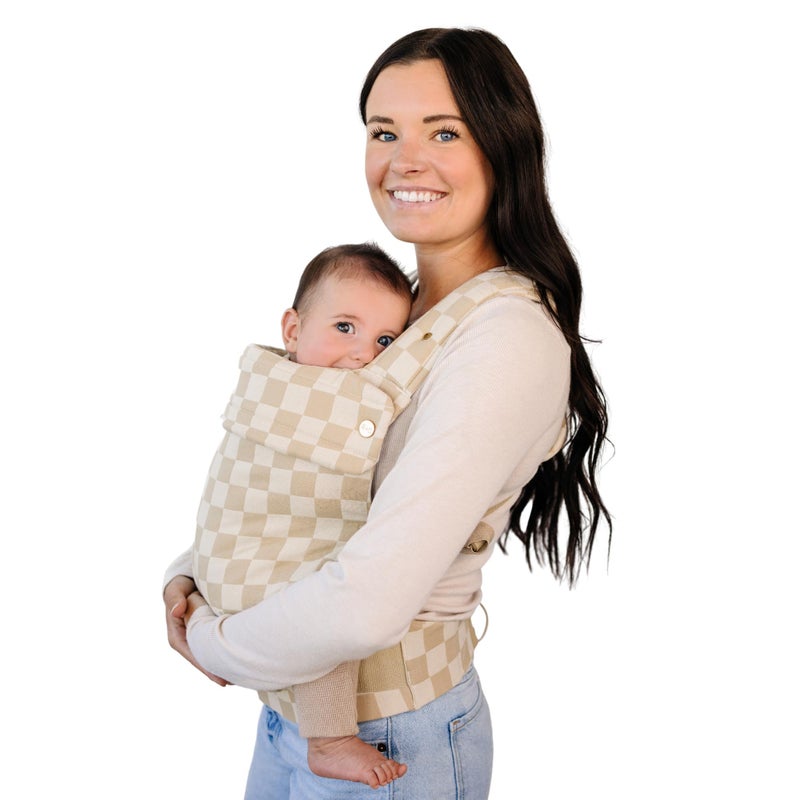AVA + OLIVER Ava & Oliver Essential Baby Carrier â€“ Ergonomic, Hip-Healthy Soft Structured Carrier for Infants & Toddlers (7â€“35lbs) - Front and Back Carry, Breathable Fabric, Stylish & Lightweight (Almond Check) - Image 1