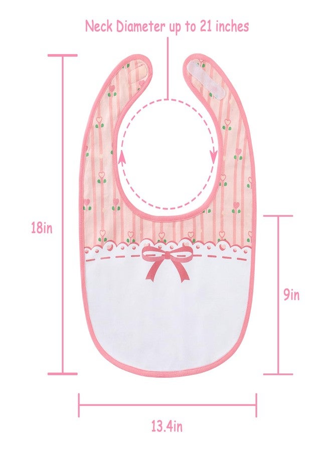 Littleforbig Cotton Waterproof Babydoll Printed Floral Adult Bib with Adjustable Hook-and-Loop Fastener Closure 2-Pack Pink and Blue - Image 3