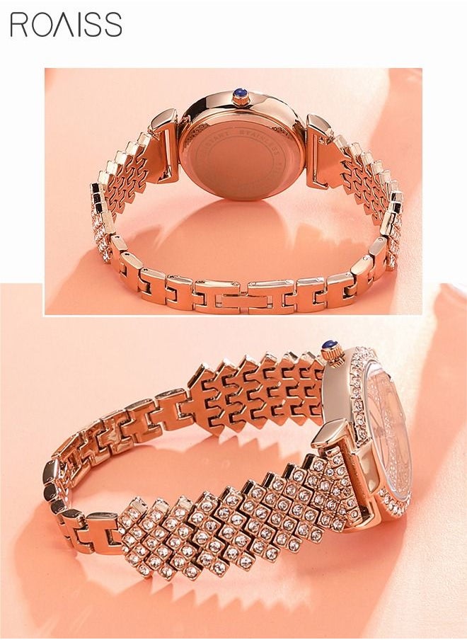 roaiss - Women's Bracelet Strap Quartz Watch Analog Display Round Dial Watch with Full Rhinestone Decoration Waterproof Elegant Gift for Ladies - Image 1