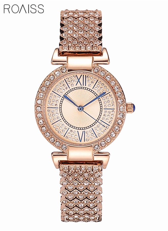 roaiss - Women's Bracelet Strap Quartz Watch Analog Display Round Dial Watch with Full Rhinestone Decoration Waterproof Elegant Gift for Ladies - Image 1