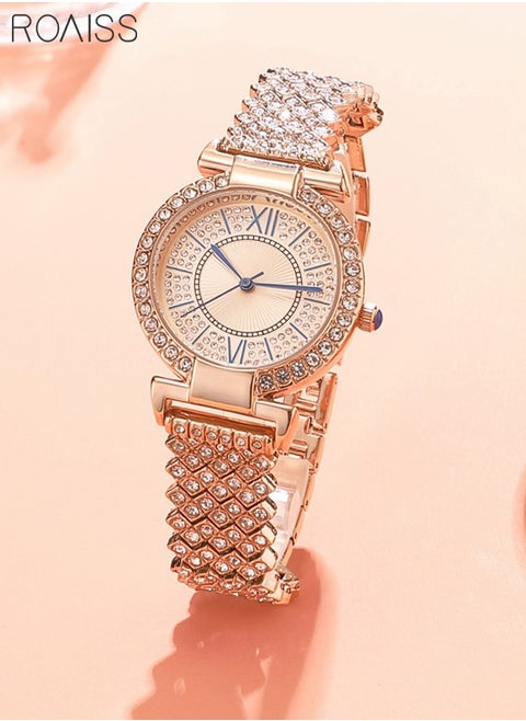 Women's Bracelet Strap Quartz Watch Analog Display Round Dial Watch with Full Rhinestone Decoration Waterproof Elegant Gift for Ladies