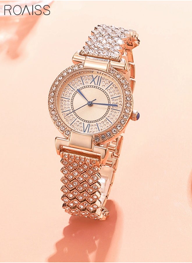 roaiss Women's Bracelet Strap Quartz Watch Analog Display Round Dial Watch with Full Rhinestone Decoration Waterproof Elegant Gift for Ladies  - Image 1