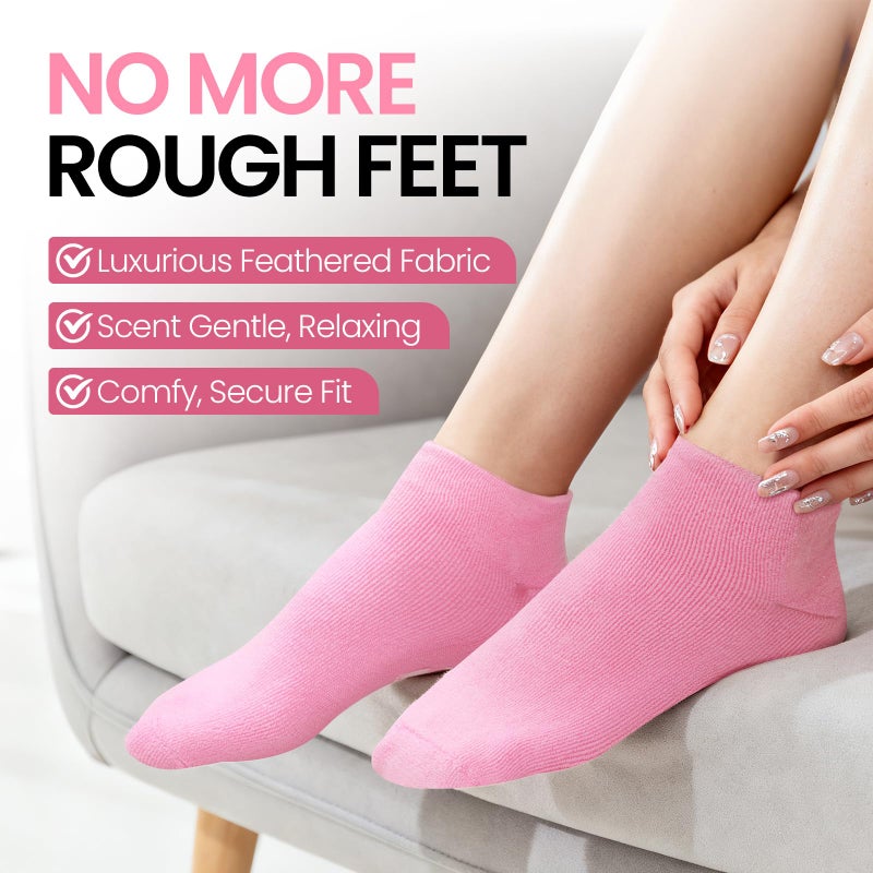 ALUROICE Silicone Moisturizing Socks for Women Large- 2Pairs Foot Moisturizer Socks for Dry Cracked Feet- Pink Aloe Spa Moisture Hydrating Foot Care Socks (L Up to Size 12) - Image 4
