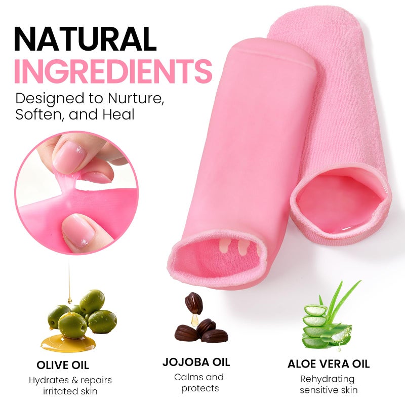 ALUROICE Silicone Moisturizing Socks for Women Large- 2Pairs Foot Moisturizer Socks for Dry Cracked Feet- Pink Aloe Spa Moisture Hydrating Foot Care Socks (L Up to Size 12) - Image 2