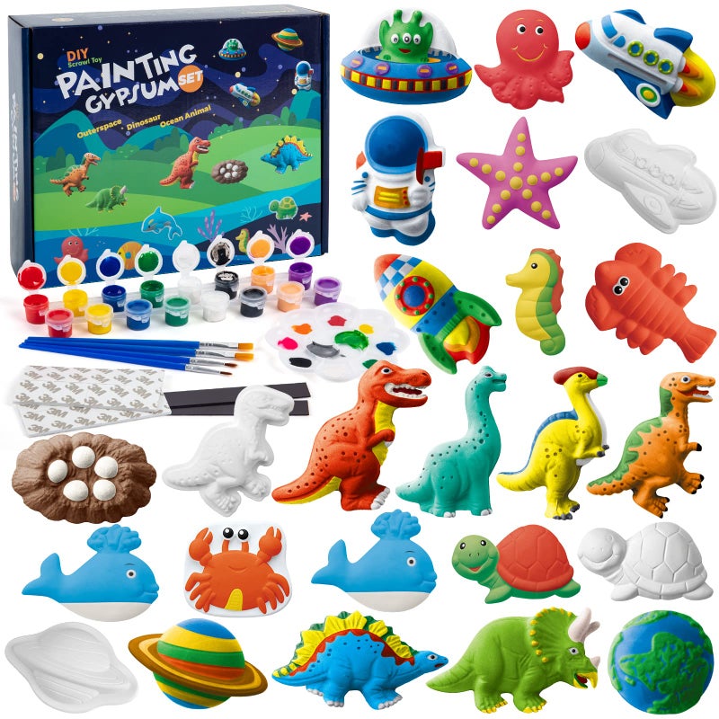 Juboury Kids Arts and Crafts Plaster Painting Craft Kit Art Set Painting Your Own Space Dinosaurs Marine Life Figurines Ceramic Painting Kit for Kids Girls Boys Toddlers - Image 2