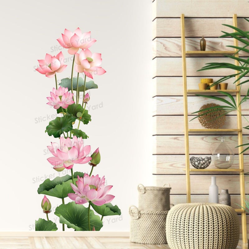 Sticker Yard PVC Vinyl Green Lotus Flower Floral Self-Adhesive Wall Sticker for Home Decor/Decoration - Living Room, Bedroom, Kids Room (Multicolor,Size 41X95CM) - Image 5