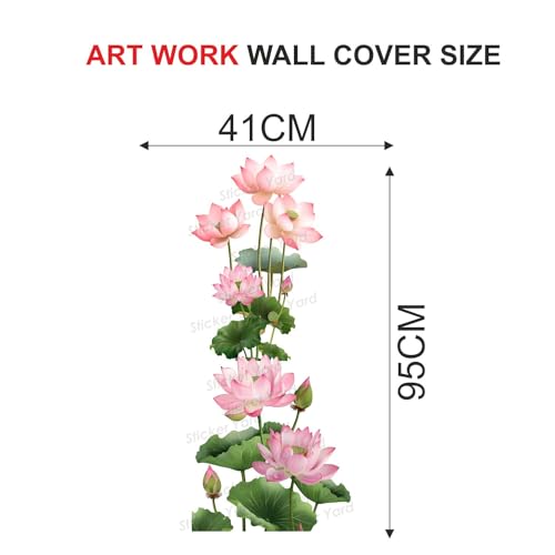 Sticker Yard PVC Vinyl Green Lotus Flower Floral Self-Adhesive Wall Sticker for Home Decor/Decoration - Living Room, Bedroom, Kids Room (Multicolor,Size 41X95CM) - Image 4