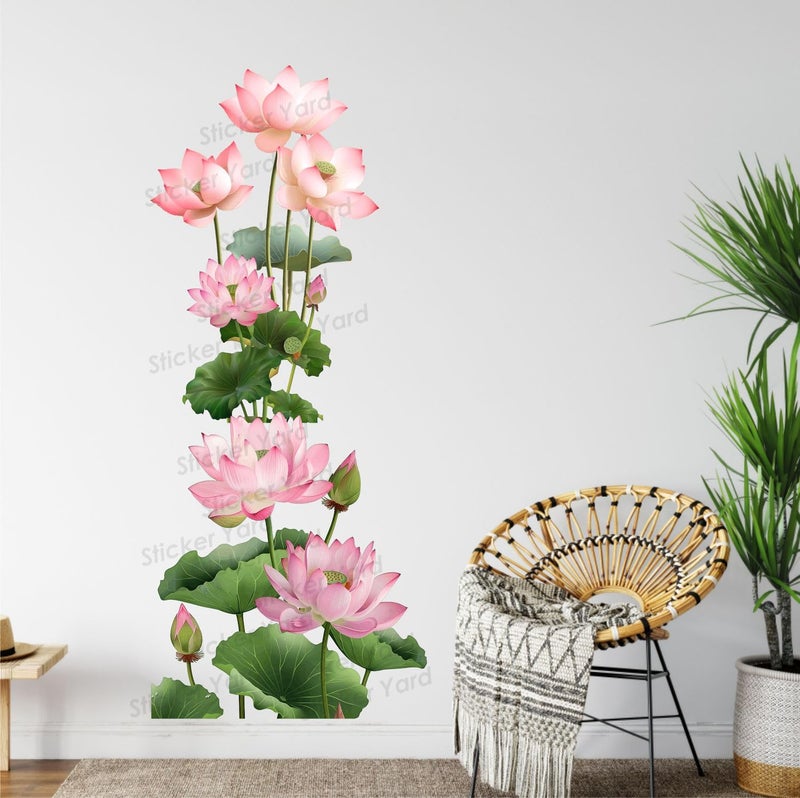 Sticker Yard PVC Vinyl Green Lotus Flower Floral Self-Adhesive Wall Sticker for Home Decor/Decoration - Living Room, Bedroom, Kids Room (Multicolor,Size 41X95CM) - Image 3