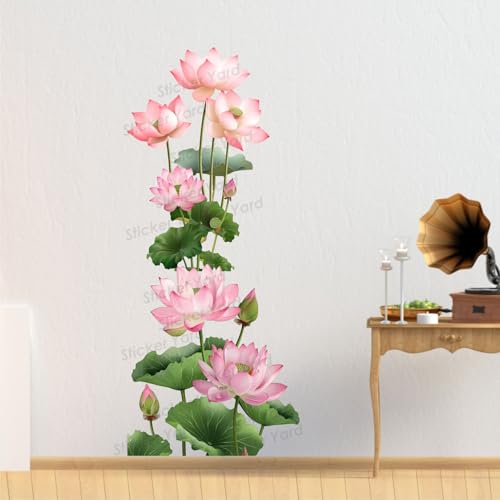Sticker Yard PVC Vinyl Green Lotus Flower Floral Self-Adhesive Wall Sticker for Home Decor/Decoration - Living Room, Bedroom, Kids Room (Multicolor,Size 41X95CM) - Image 2