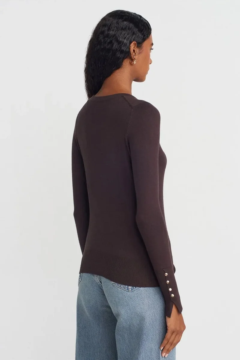 Dilvin Dark Mocha Brown DILVIN Ribbed Crew Neck Slim Fit Sweater for Women | Best Price UAE