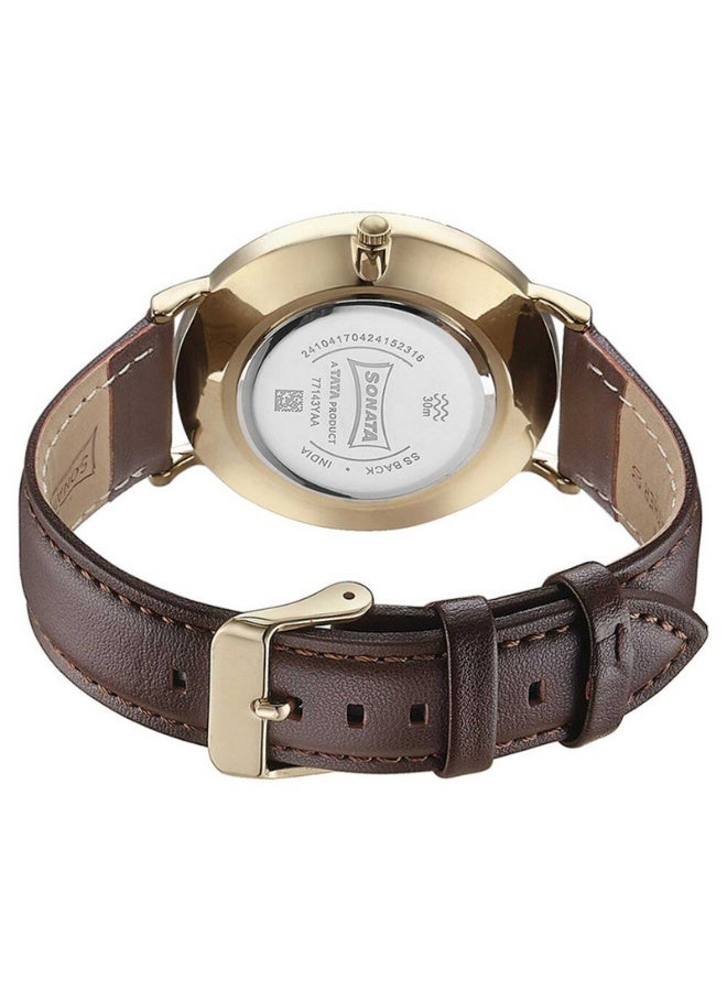 Sonata ساعة يد للرجال 77143YL01 - قرص أبيض، حزام جلد بني، حركة كوارتز، مقاومة للماء حتى 3 ATM - Image 5