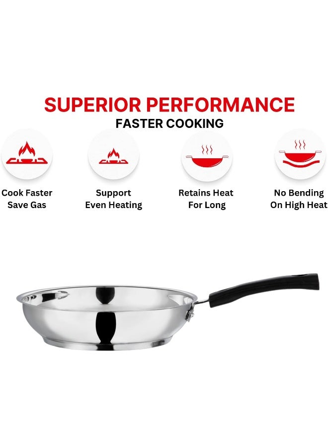 VINOD Stainless Steel Frypan - 22 cm | Skillet Pan for Frying | SAS Bottom | Cool Touch Bakelite Handle | Induction and Gas Base| Silver - Image 5