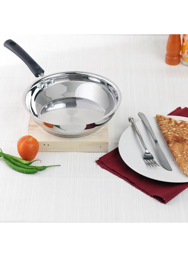 VINOD Stainless Steel Frypan - 22 cm | Skillet Pan for Frying | SAS Bottom | Cool Touch Bakelite Handle | Induction and Gas Base| Silver - Image 2