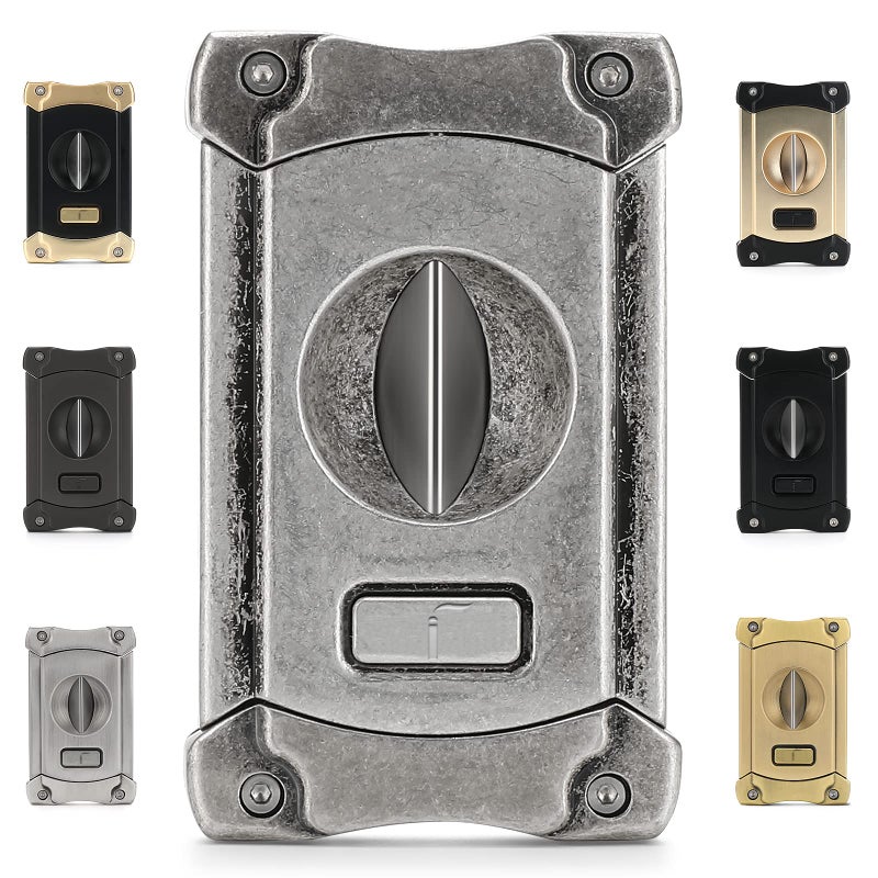CiTree Cigar Cutter Stainless Steel VCut Cigar Cutter with Buildin Cigar Puncher Attractive Gift Box Antique Silver