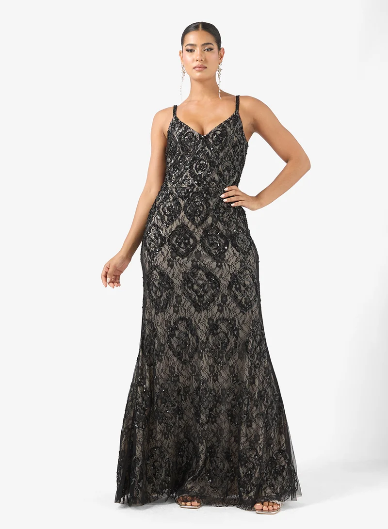 Strappy Sequin Embellished Evening Dress