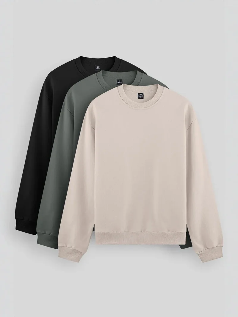 TOMMYLIFE TOMMY Men's Plain Crew Neck Sweatshirt