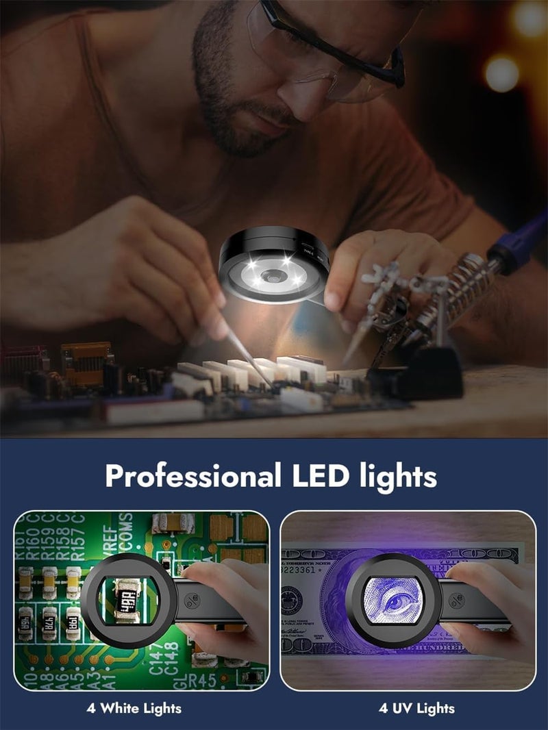 عدسة مكبرة بشاشة IPS مقاس 2 بوصة، ميكروسكوب رقمي إلكتروني مع أضواء بيضاء وأشعة UV، متوافق مع Windows / Mac، مثالي للقراءة، بدقة 1 مليون بكسل - Image 2