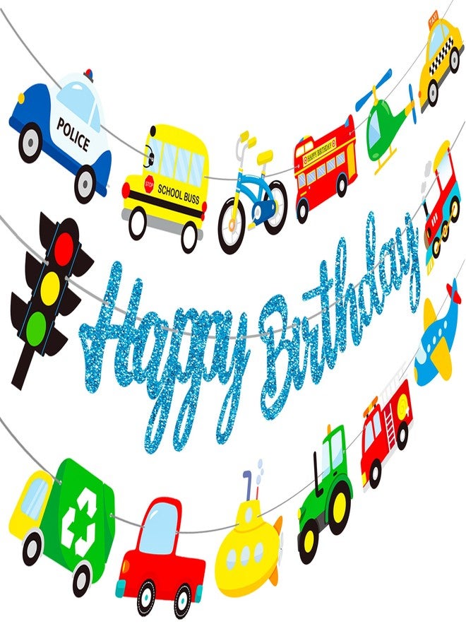 اوموني لافتات حفلات أعياد الميلاد بطابع المواصلات، زينة حفلات أعياد الميلاد بطابع المواصلات، 3 قطع من لافتات حفلات السفن والقطارات، لافتات زرقاء لامعة بطابع المواصلات للسيارات، لوازم حفلات استقبال المولود - Image 2