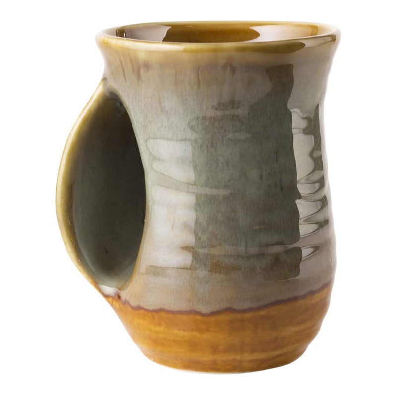 Gute Hand Warmer Mug, Handmade Pottery Ceramic and Hand Painted - The Contoured Pocket will Hold Warmth From The Heat Of Your Drink To Keep Your Fingers Warm, Comfy Handwarmer (Desert Green) (Left hand) - Image 1
