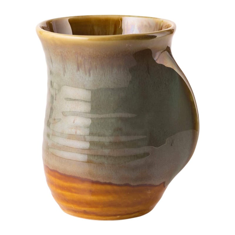 Gute Hand Warmer Mug, Handmade Pottery Ceramic and Hand Painted - The Contoured Pocket will Hold Warmth From The Heat Of Your Drink To Keep Your Fingers Warm, Comfy Handwarmer (Desert Green) (Left hand) - Image 2