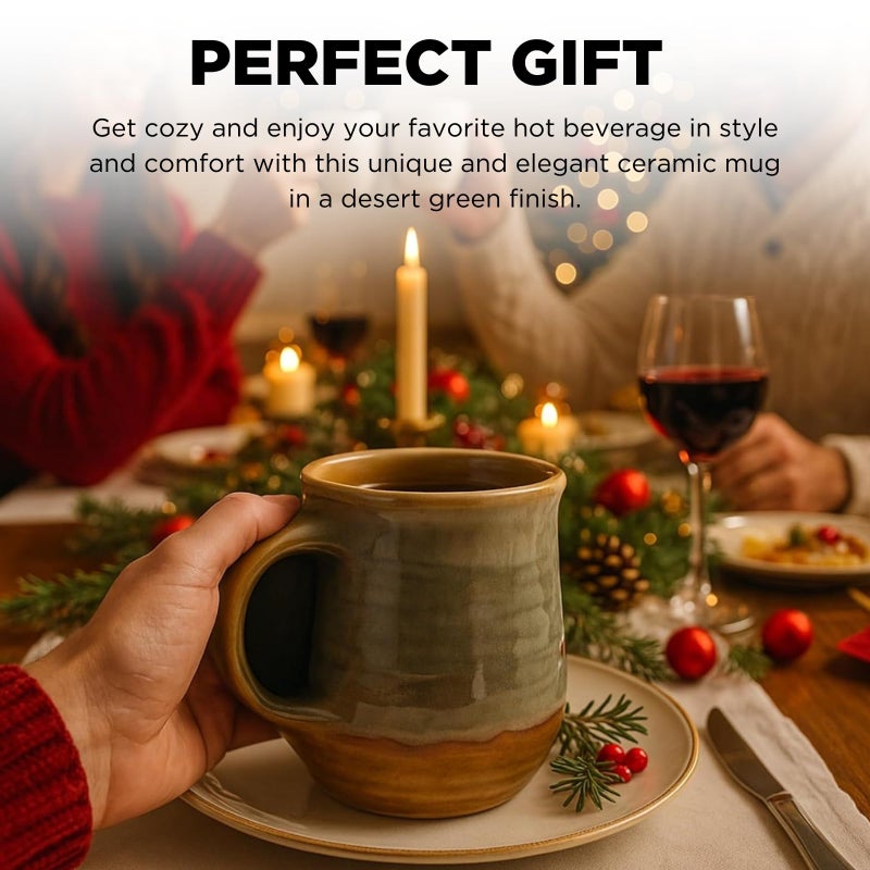 Gute Hand Warmer Mug, Handmade Pottery Ceramic and Hand Painted - The Contoured Pocket will Hold Warmth From The Heat Of Your Drink To Keep Your Fingers Warm, Comfy Handwarmer (Desert Green) (Left hand) - Image 4