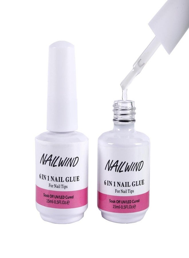 نيل ويند غراء جل الأظافر NAILWIND، 6 في 1، غراء جل للأشعة فوق البنفسجية لأطراف الأظافر، يحتاج إلى ضوء الأشعة فوق البنفسجية، لاصق قوي للأظافر اللاصقة، أطراف أكريليك لتصميم فن الأظافر، 15 مل - Image 2