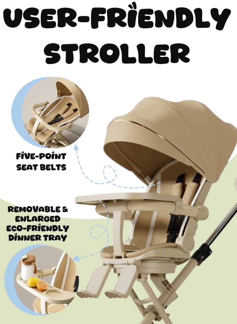 Mi VAZA Two-Way Push Trip Baby Stroller | Excellent Shocker | Forward & Parent Facing | Wide Cannopy & Seat | 5-Point Safety Harness | Multi-Position Recline | Adjustable Backrest | Extra Storage Space | Big Basket | Lightweight Easy Fold Compact Toddler Stroller and Baby Stroller forTravel | One Hand Easy Foldable Stroller | 6-36Months | Beige - Image 4