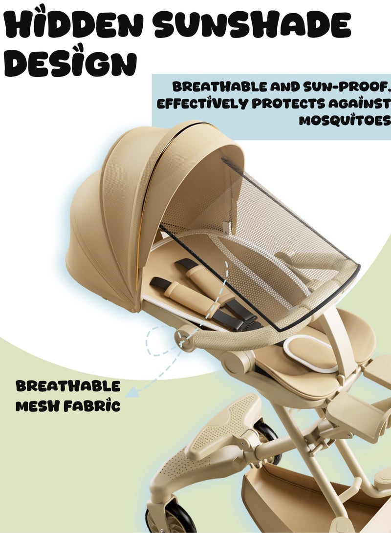 Mi VAZA Two-Way Push Trip Baby Stroller | Excellent Shocker | Forward & Parent Facing | Wide Cannopy & Seat | 5-Point Safety Harness | Multi-Position Recline | Adjustable Backrest | Extra Storage Space | Big Basket | Lightweight Easy Fold Compact Toddler Stroller and Baby Stroller forTravel | One Hand Easy Foldable Stroller | 6-36Months | Beige - Image 5