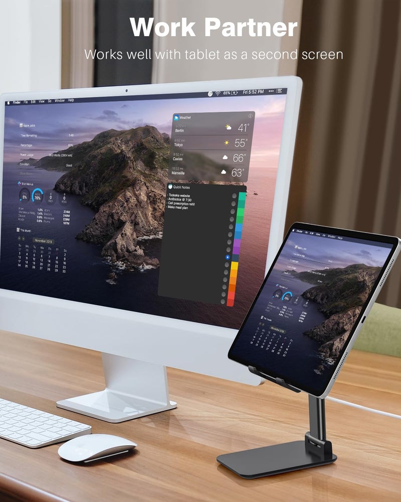 Anozer Tablet Stand Foldable & Adjustable, Monitor Stand 5.55*3.94" Wide, Fit for iPad Holder Stand Compatible with iPad Pro 11, 12.9/iPad 10.9 10th, Surface Pro, Portable Monitor 4.7-15.6" - Image 2