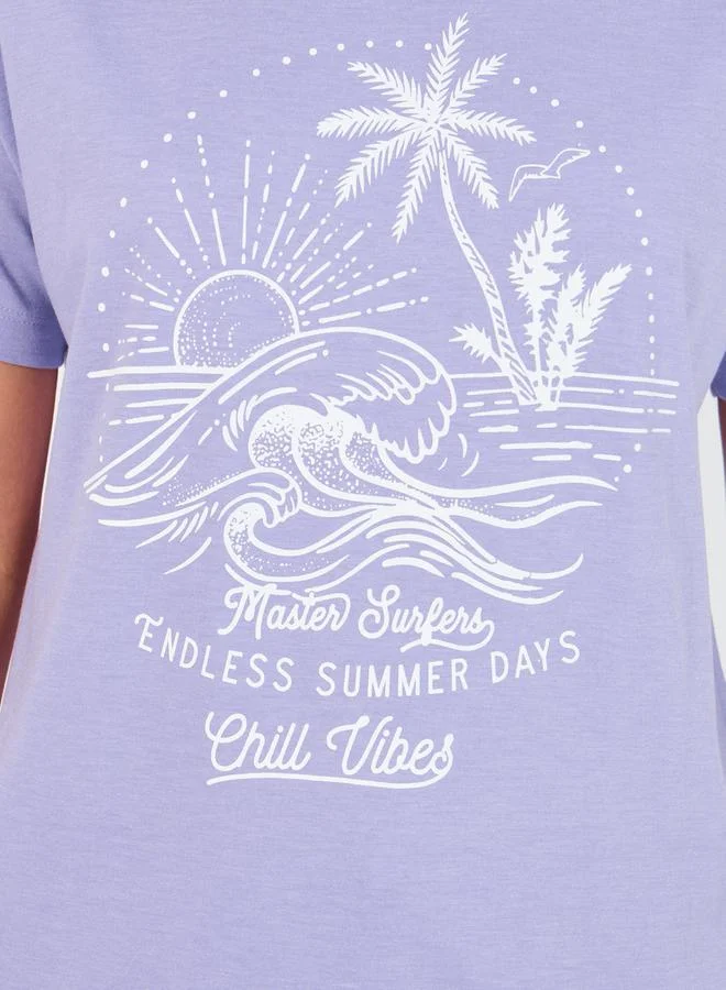 Styli Paradise Graphic Dropped Shoulder T-Shirt & Pyjama Set