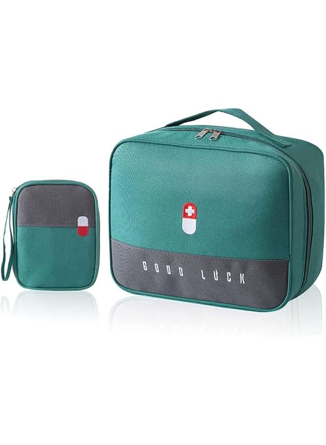 Khazna Empty First Aid Bags Travel Medical Supplies Cosmetic Organizer Insulated Medicine Bag Convenient Safety Kit Suit for Family Outdoors Hiking Camping Car Office Workplace Green(Mom Son Bag)  - Image 1