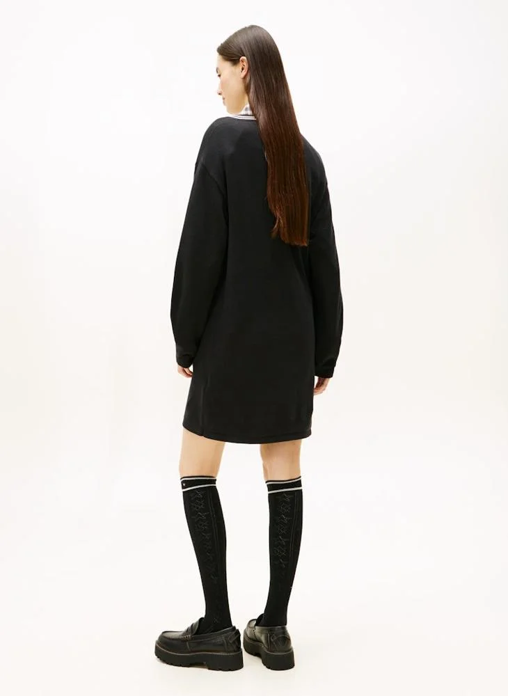 TOMMY JEANS Contrast V Neck Long Sleeve Mini Dress
