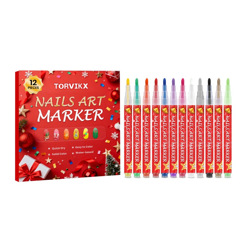 TORVIKX DIY Christmas Nail Art Graffiti Pen - Silk Smooth, Fast-Drying, Vibrant Water-Based Solid Color - Image 5