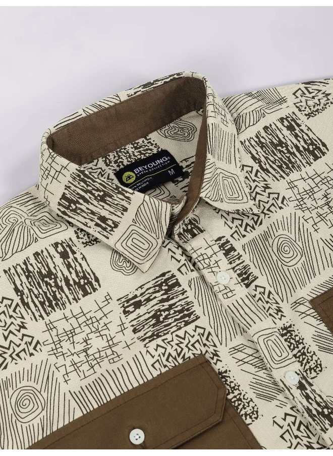 بيونغ Brown Geometric Abstract Printed Overshirt