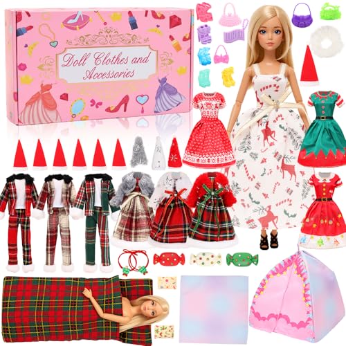 Miunana 33PCS Fashion Doll Winter Holiday Outfits Accessories for 115 Dolls Cozy Christmas Dresses Coats Hats Bags More - Image 1
