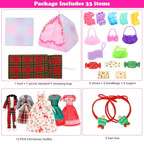 Miunana 33PCS Fashion Doll Winter Holiday Outfits Accessories for 115 Dolls Cozy Christmas Dresses Coats Hats Bags More - Image 5