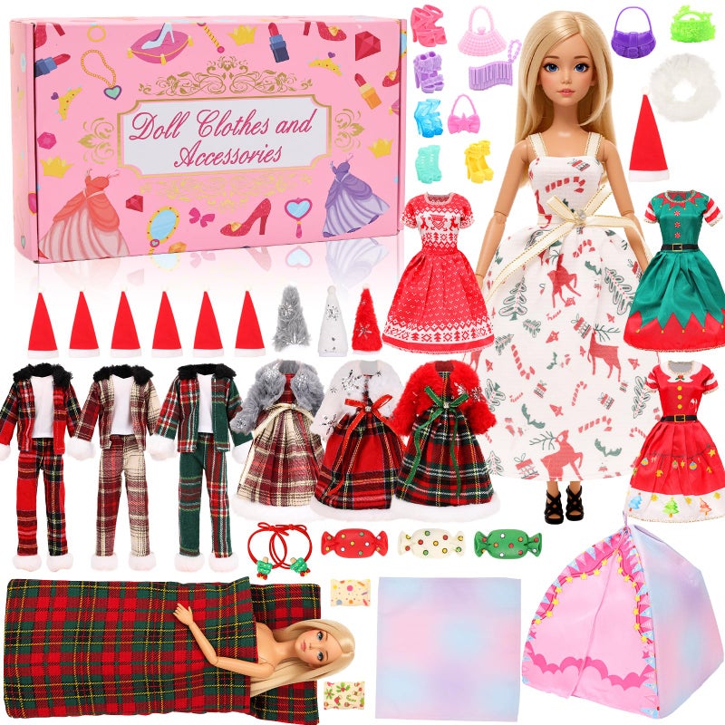 Miunana 33PCS Fashion Doll Winter Holiday Outfits Accessories for 115 Dolls Cozy Christmas Dresses Coats Hats Bags More - Image 3
