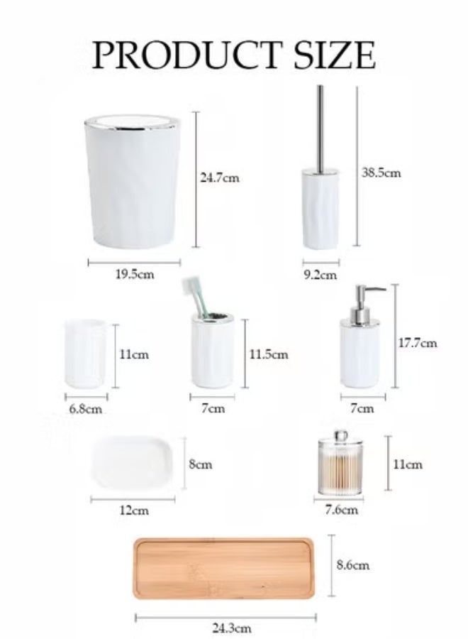 DUNISO 7 Pieces of Bathroom Accessories Set, Household Toiletries Set, Bathroom Storage Set,Sturdy and Durable， with Hand Sanitizer Bottle, Toothbrush Cup, Mouthwash Cup, Soap Box, Toilet Brush, Trash Can, Cotton Swab Box,Suitable for Family and Travel Use - Image 2