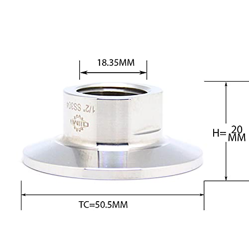 QiiMii Sanitary Female Threaded Pipe Fitting to 1.5 Inch Tri Clamp (OD 50.5mm Ferrule) (Pipe Size: 1/2" NPT) - Image 2