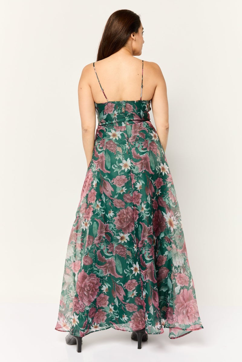 Lulus Women Floral Organza Maxi Dress, Multicolor - Image 4