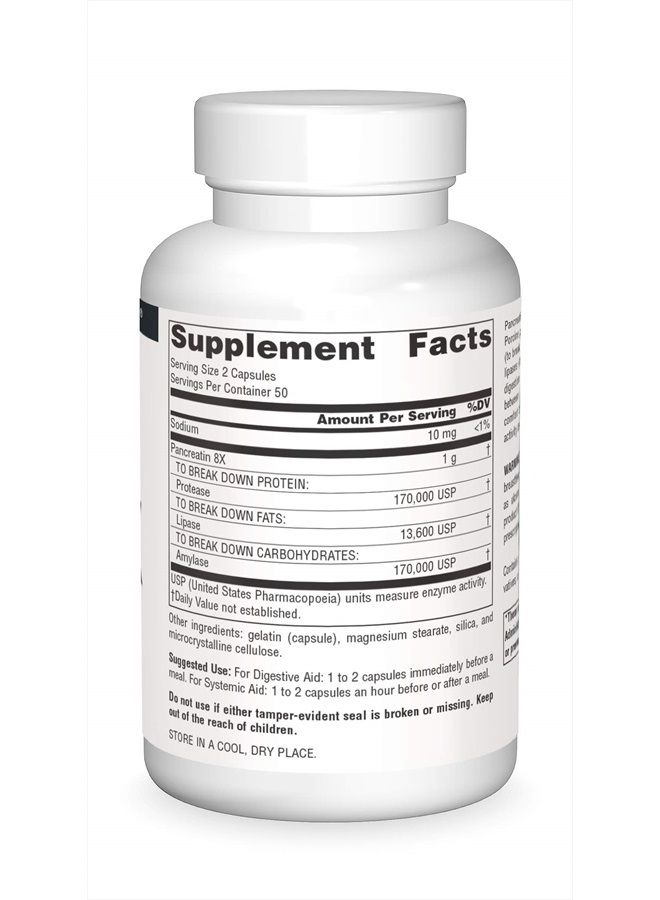 Source Naturals بانكرياتين 8X، 500 ملغ إنزيمات هضمية - 100 كبسولة - Image 3